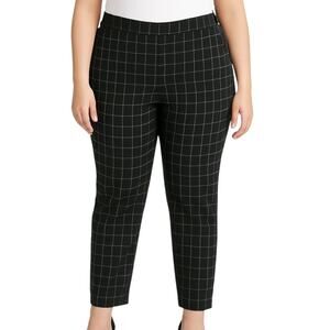 Amanda + Chelsea Black Checkered Straight Leg High Waist Trousers Pants Size 20